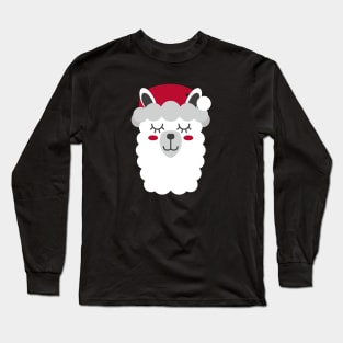 Cute Christmas Llama - Santa Hat Long Sleeve T-Shirt